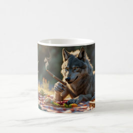 Wolf raucht Zigarre und macht ein Picknick Kaffeetasse