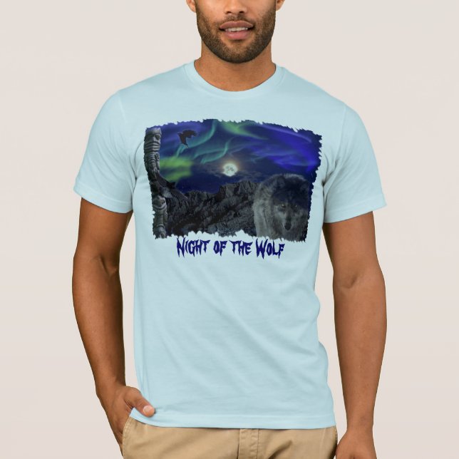 Wolf, Ravens, Totem Pole und Aurora T - Shirt (Vorderseite)