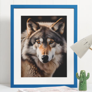 Wolf realistische Malerei Portrait Wildlife Cabin Poster