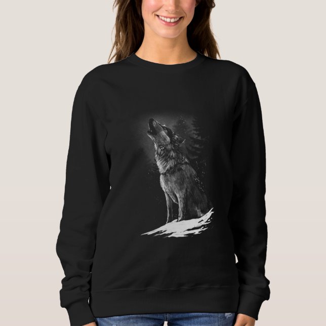 Wolf Realistische Wolfen Tierhacken auf dem Mond W Sweatshirt (Vorderseite)