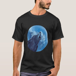Wolf Realistische Wolfen Tierhacken auf dem Mond W T-Shirt
