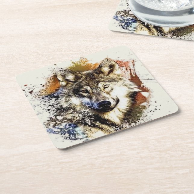 Wolf Rechteckiger Pappuntersetzer (angewinkelt)