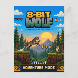 Wolf, Retro-8-Bit-Pixel-Art Postkarte