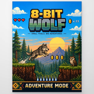 Wolf, Retro-8-Bit-Pixel-Art Postkarte