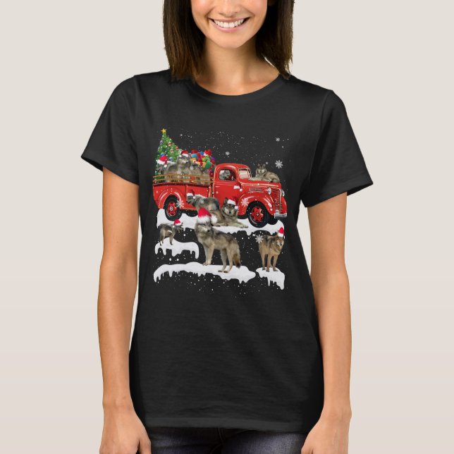Wolf Riding Red Truck Frohe Weihnachts X-mas Ugly  T-Shirt (Vorderseite)