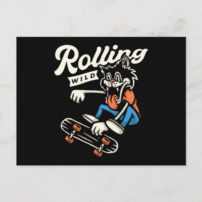 Wolf Rolling Wild Skate Design Postkarte (Vorderseite)