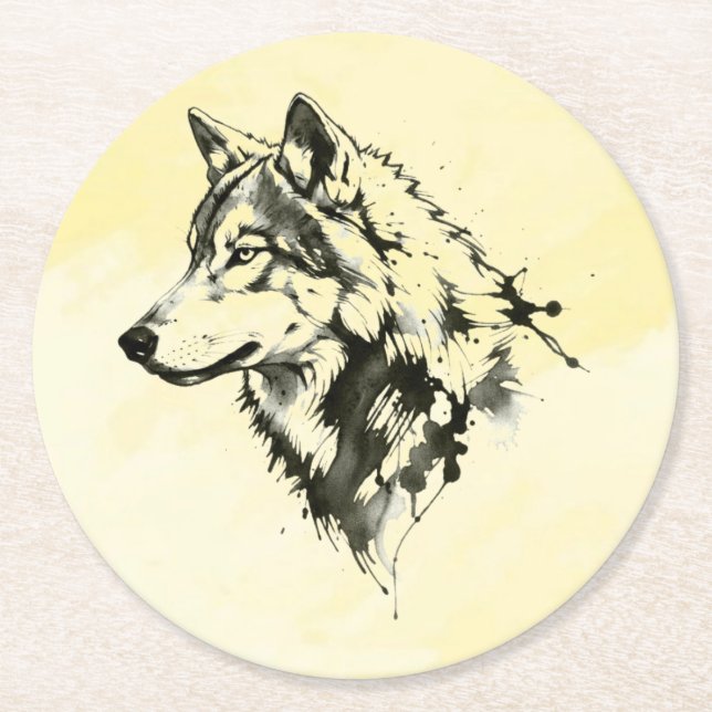 Wolf Runder Pappuntersetzer (Vorderseite)