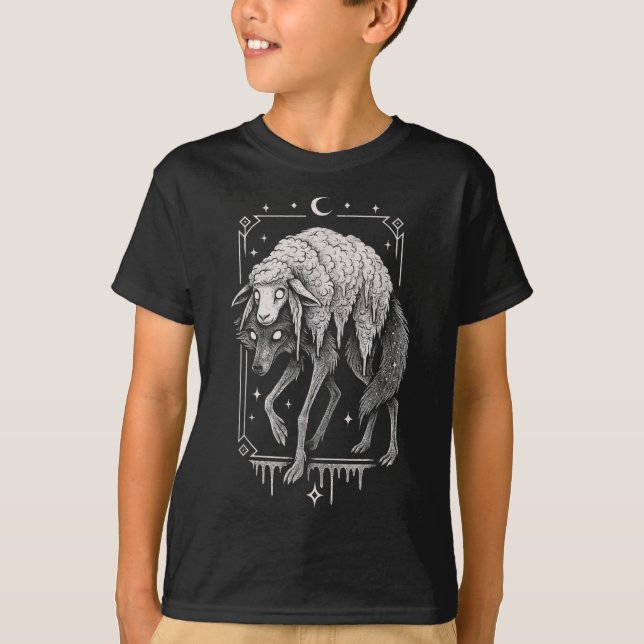 Wolf Schaf Horror Gruselig Folklore Gruselig Goth  T-Shirt (Vorderseite)