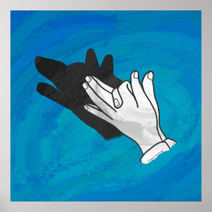 Wolf Schatten auf Blau Poster