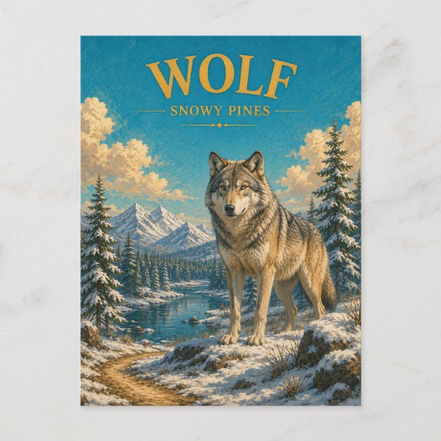 Wolf Schneefichten Wasserfarbe GeoSaga Postkarte (Vorderseite)