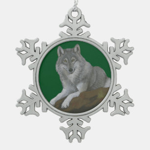 Wolf Schneeflocken Zinn-Ornament