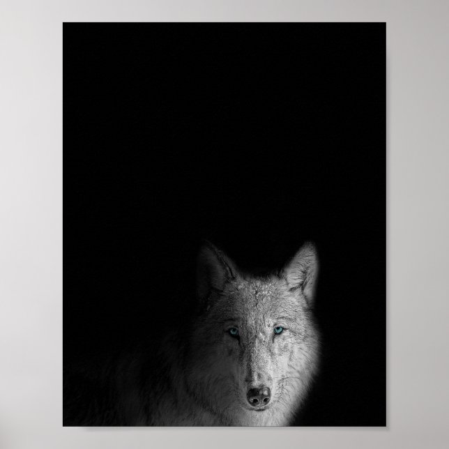 Wolf, Schwarz-Weiß, moderne Fotografie Poster (Vorne)