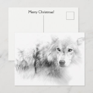 Wolf Schwarz-Weiß-Weihnachtsgrußkarte Postkarte