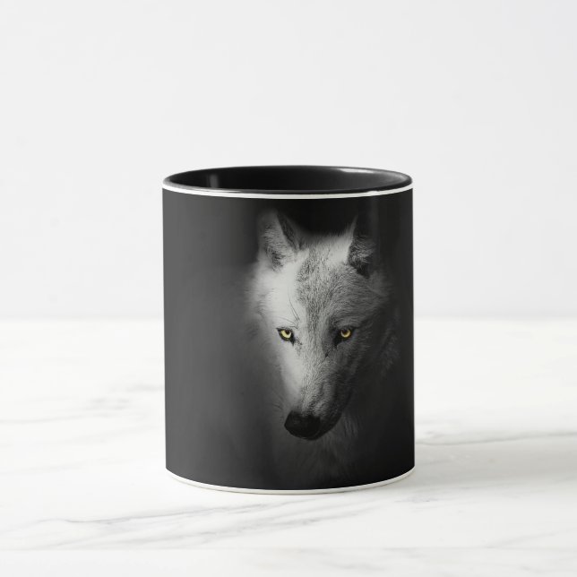 Wolf, Schwarz-Weiß-Wolf-Foto Tasse (Zentrum)