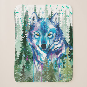 Wolf Sherpa Blanket Farbiger Watercolor Wolf Sherpadecke
