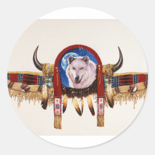 Wolf Shield Native American Runder Aufkleber (Vorderseite)