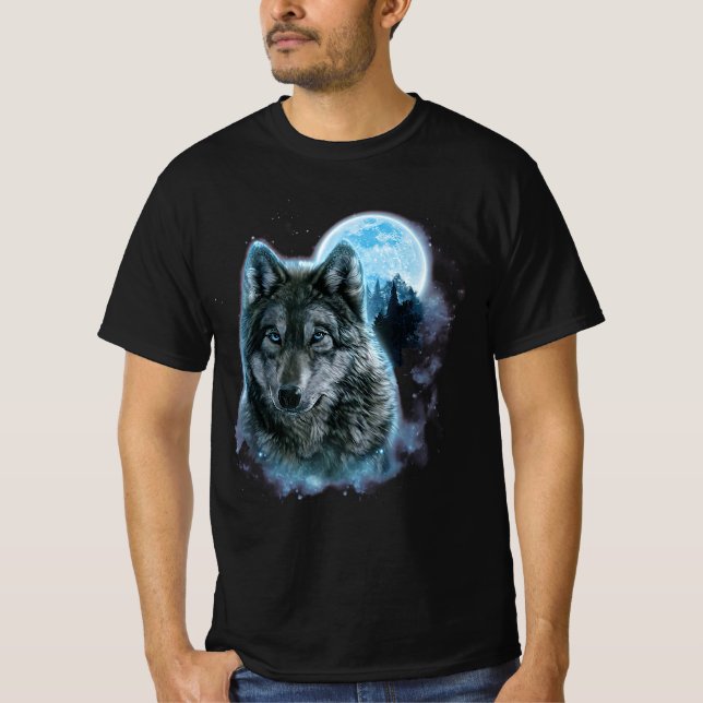 Wolf-Shirt, Grauer Wolf-Jagdgelände, Icy Moon T-Shirt (Vorderseite)