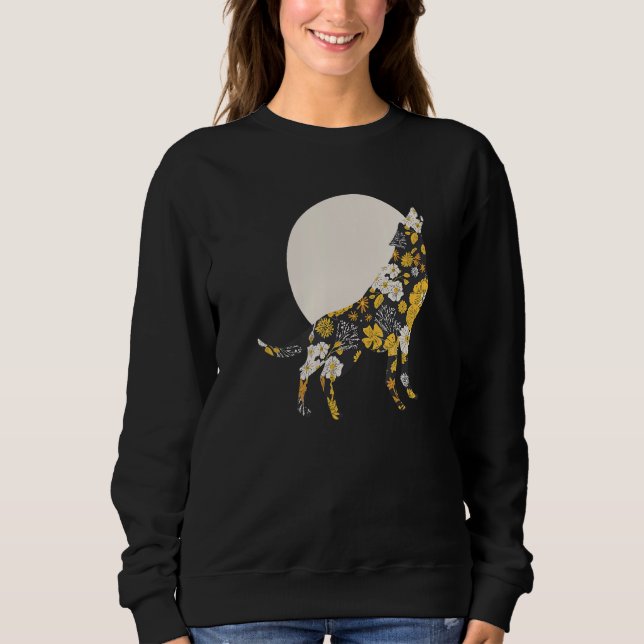Wolf Silhouette Flower Pattern Dog   Friends Sweatshirt (Vorderseite)