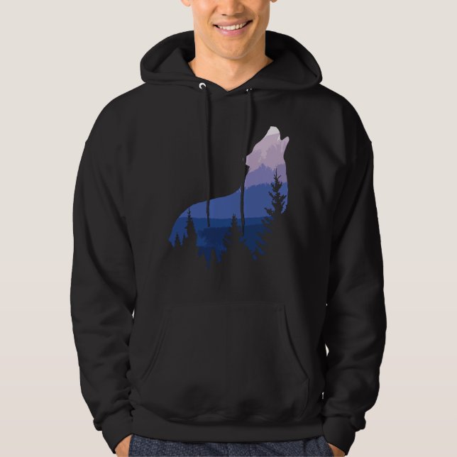 Wolf Silhouette Forest Mountain Hoodie (Vorderseite)