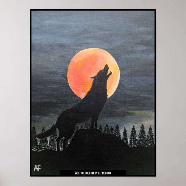 Wolf Silhouette Gemälde von Alfred Fox Poster (Vorne)