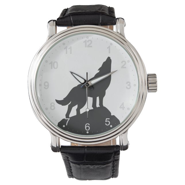 Wolf-Silhouette hewling - Farbe auswählen Armbanduhr (Vorderseite)