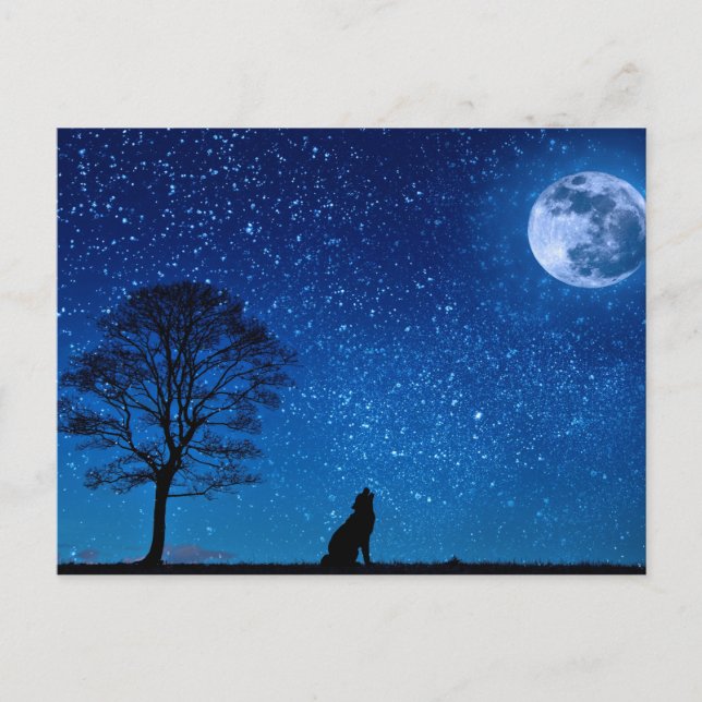 Wolf-Silhouette im Mond Postkarte (Vorderseite)