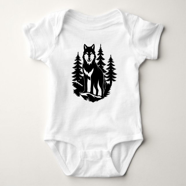 Wolf Silhouette im Wald Baby Strampler (Vorderseite)