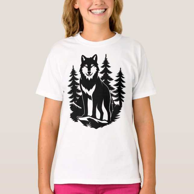 Wolf-Silhouette im Wald T-Shirt (Vorderseite)