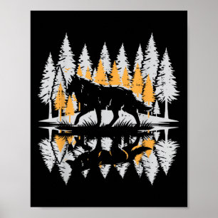 Wolf-Silhouette Kiefern Vintage Einsame Alpha-Frau Poster