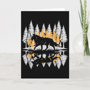 Wolf-Silhouette Kiefern Vintage Einsamer Alpha-Fra Karte