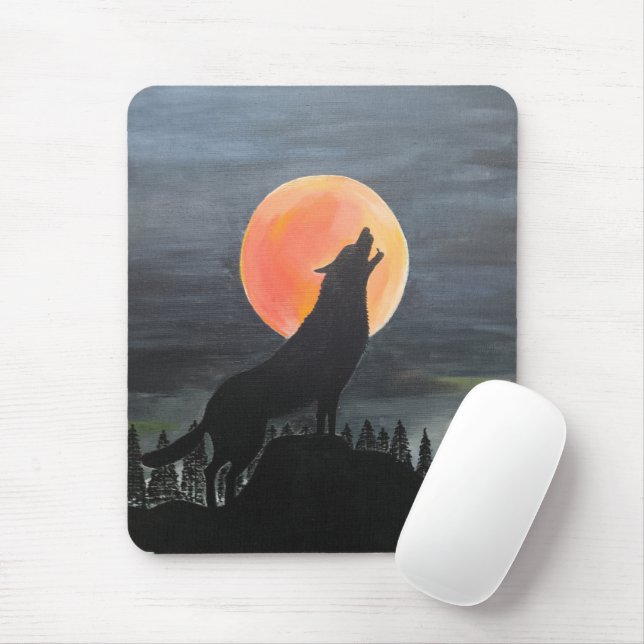 Wolf-Silhouette-Malerei von Alfred Fox Mousepad (Mit Mouse)
