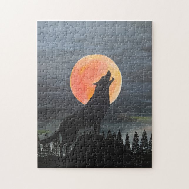 Wolf-Silhouette-Malerei von Alfred Fox Puzzle (Vertikal)