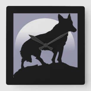 WOLF-SILHOUETTE QUADRATISCHE WANDUHR