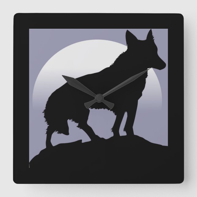 WOLF-SILHOUETTE QUADRATISCHE WANDUHR (Vorderseite)
