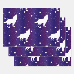 Wolf Silhouette Starry Night Galaxy Lover Universu Geschenkpapier Set