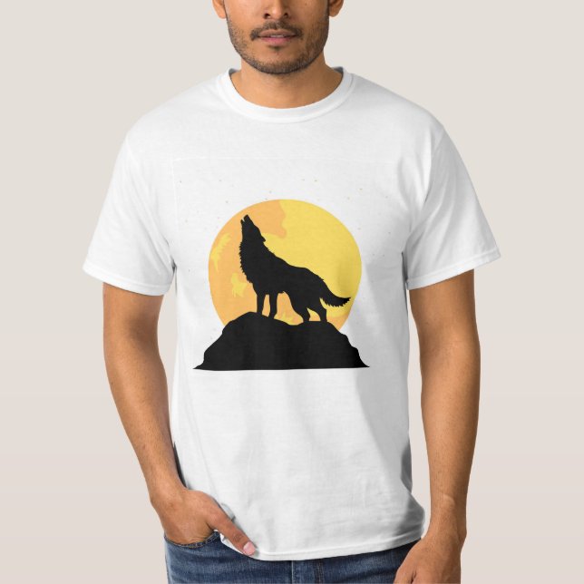 Wolf-Silhouette unter Vollmond T-Shirt (Vorderseite)