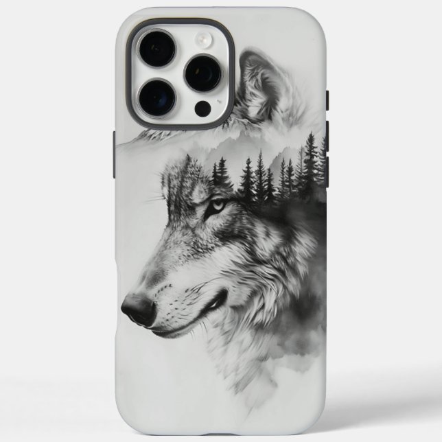 Wolf Silhouette verschmilzt mit Bergen Case-Mate iPhone Hülle (Rückseite)