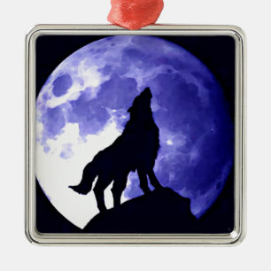Wolf Silhouette & Vollmond Ornament Aus Metall