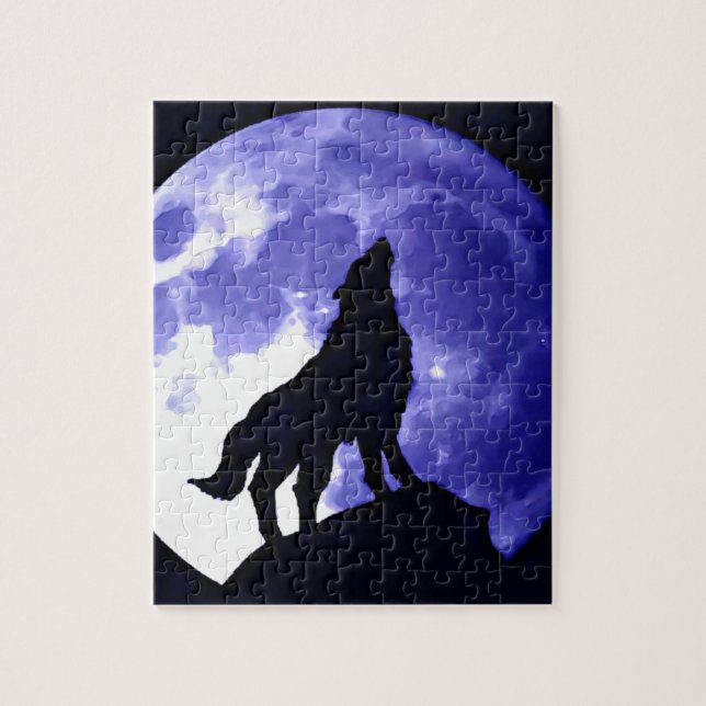 Wolf Silhouette & Vollmond Puzzle (Vertikal)