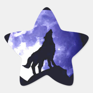 Wolf Silhouette & Vollmond Stern-Aufkleber