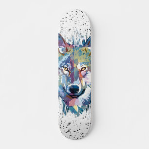 Wolf Skateboard Deck   Farbiger Wolf Head