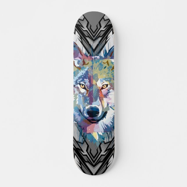 Wolf Skateboard Deck | Farbiger Wolfskopf (Vorne)