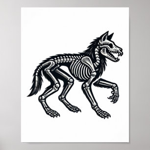 Wolf Skeleton Halloween Poster
