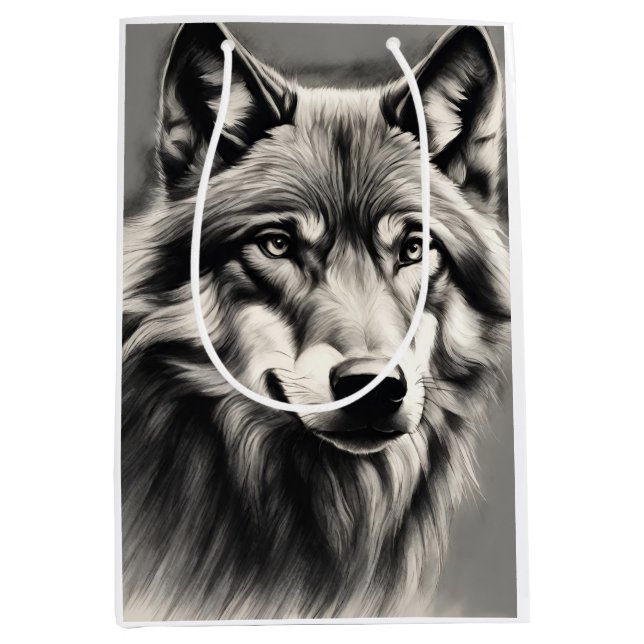 Wolf Sketch Mittlere Geschenktüte (Vorderseite)