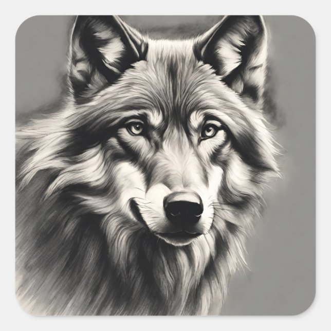 Wolf Sketch Quadratischer Aufkleber (Vorderseite)