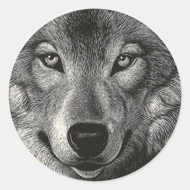 Wolf Sketch Runder Aufkleber (Vorderseite)