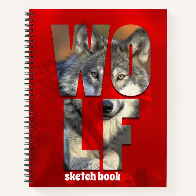 Wolf Sketchbook Tierfotografie mit Typografie Notizbuch (Vorderseite)