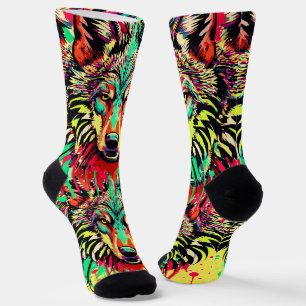 Wolf Socks   Farbige Wolfskopf - Socken