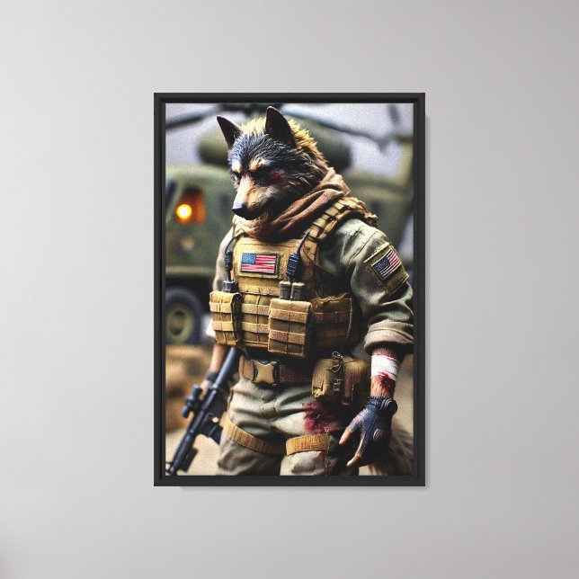 Wolf Soldier Warrior Gerahmte Leinwand Mauer (Vorderseite)
