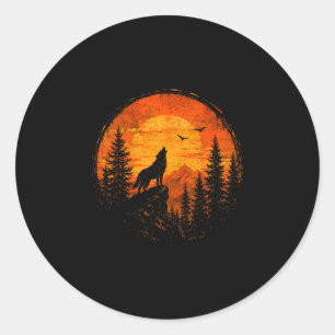 Wolf Sonnenuntergang Berg Wald Wildnis Natur Runder Aufkleber